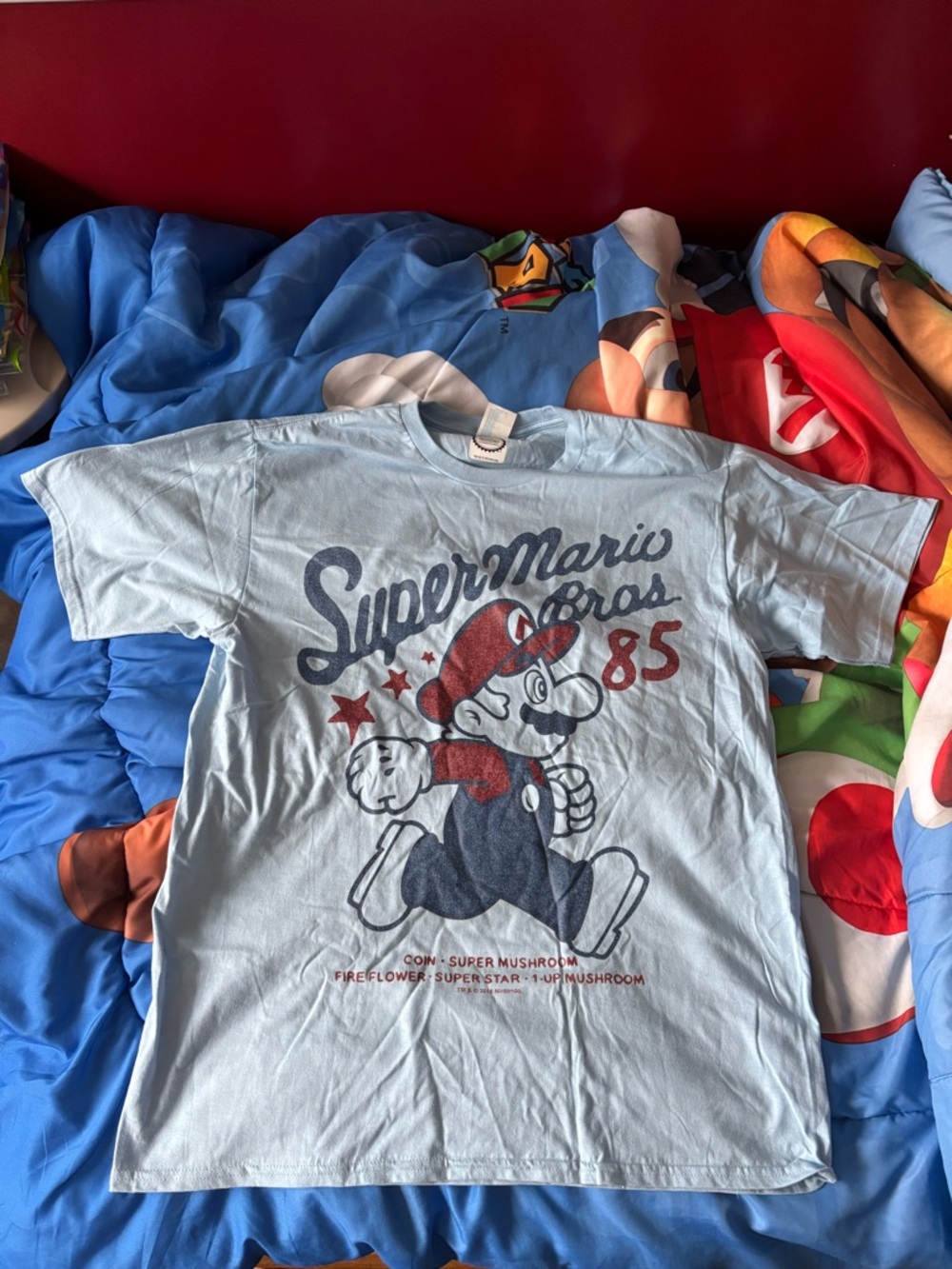 Nintendo Light Blue Super Mario Bros Graphic Tee